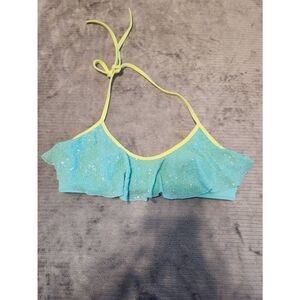 Victoria Secret Sequin Flounce Halter Swimsuit Bikini Top Size S Teal Blue